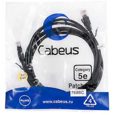 патч-корд Cabeus PC-UTP-RJ45-CAT.5E-3M-BK-LSZH Черный
