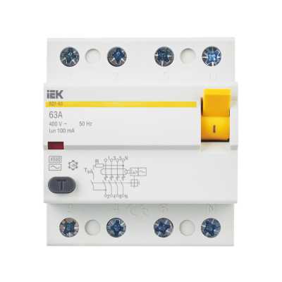 выключатель дифференциальный IEK ВД1-63 4Р 63А 100мА MDV10-4-063-100